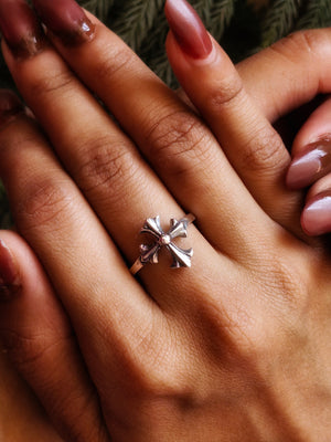 925 Silver Floral Cross Ring