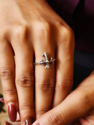 925 Silver Floral Cross Ring