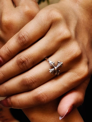 925 Silver Floral Cross Ring
