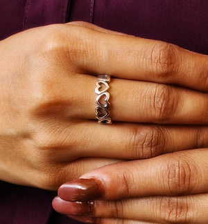 925 Silver Romantic Heart Chain Ring