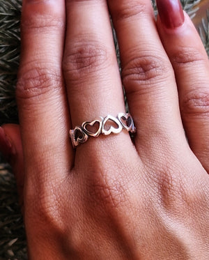 925 Silver Romantic Heart Chain Ring