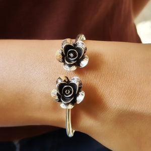 925 Silver Double Rose Adjustable Flower Bangle