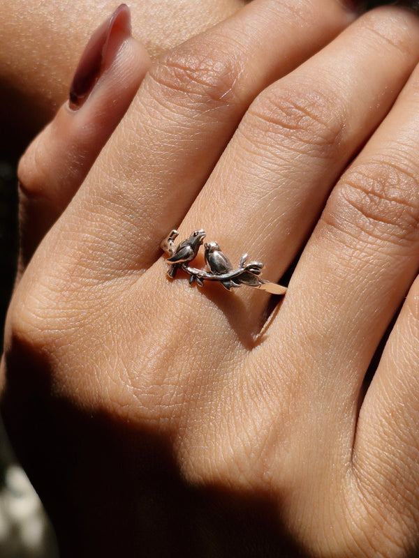 925 Silver Elegant Bird & Branch Motif Ring