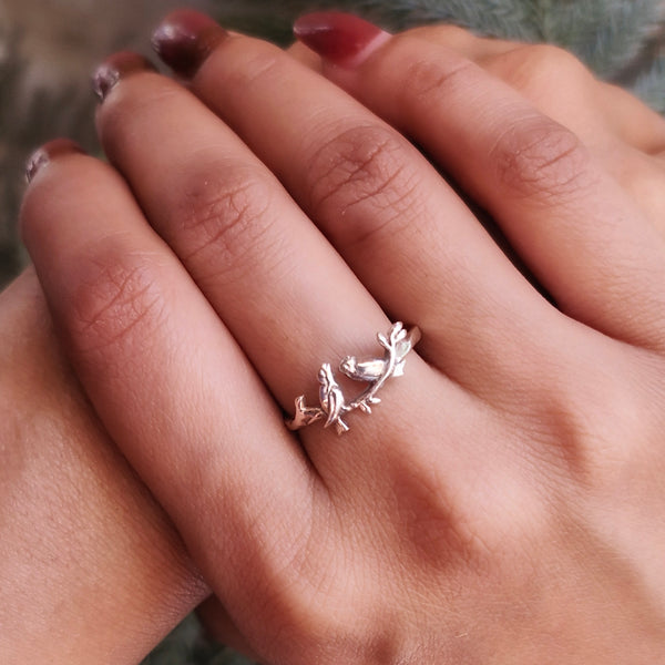 925 Silver Elegant Bird & Branch Motif Ring