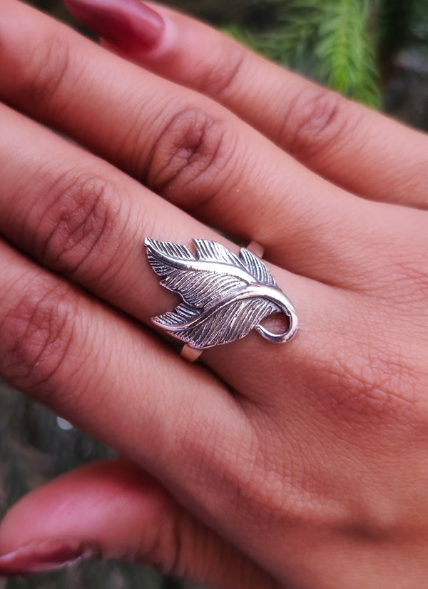 925 Sterling Silver Feather Design Ring