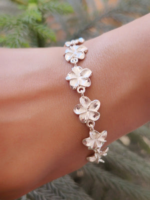 925 Sterling Silver Plumeria Flower Bracelet