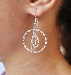 925 Sterling Silver Triple Circle Dangle Earrings