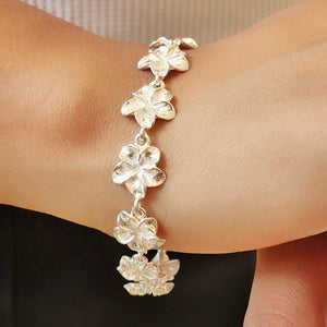 925 Sterling Silver Plumeria Flower Bracelet