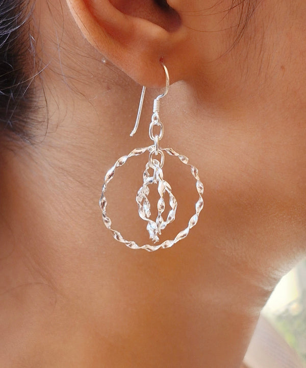 925 Sterling Silver Triple Circle Dangle Earrings