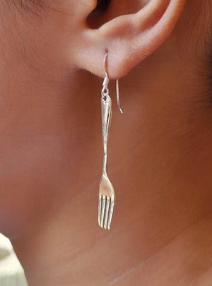 925 Sterling Silver Mismatched Spoon and Fork Earrings