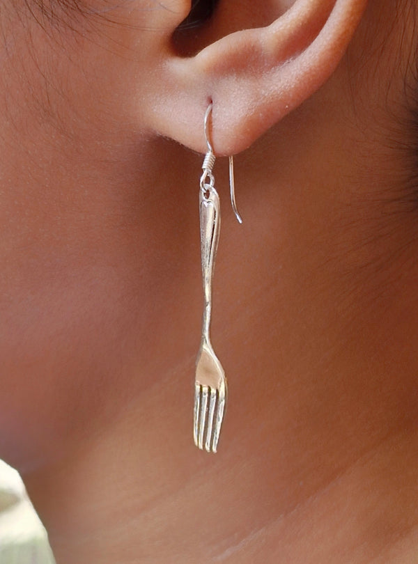 925 Sterling Silver Mismatched Spoon and Fork Earrings