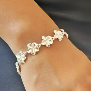 925 Sterling Silver Plumeria Flower Bracelet