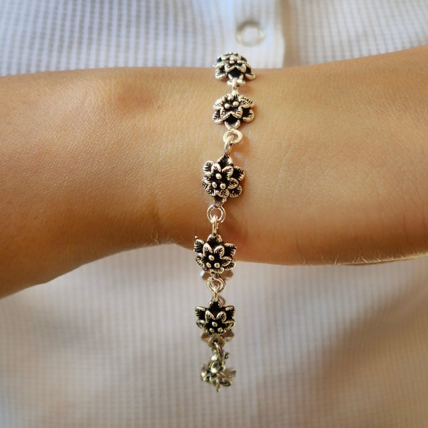 925 Sterling Silver Floral Charm Bracelet