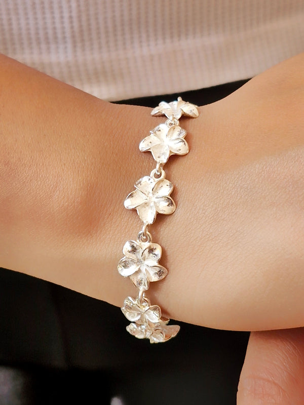 925 Sterling Silver Plumeria Flower Bracelet