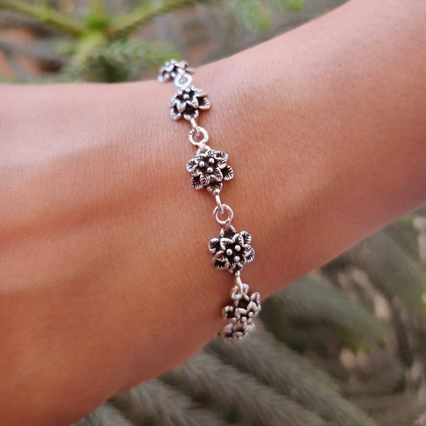 925 Sterling Silver Floral Charm Bracelet