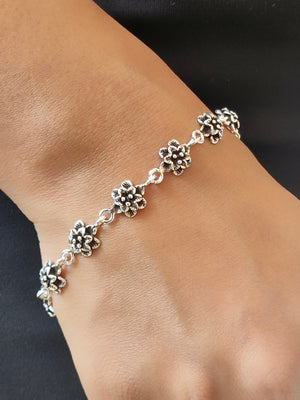 925 Sterling Silver Floral Charm Bracelet