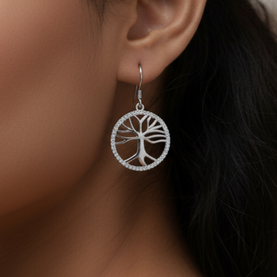 925 Silver Tree of Life Dangle Earrings
